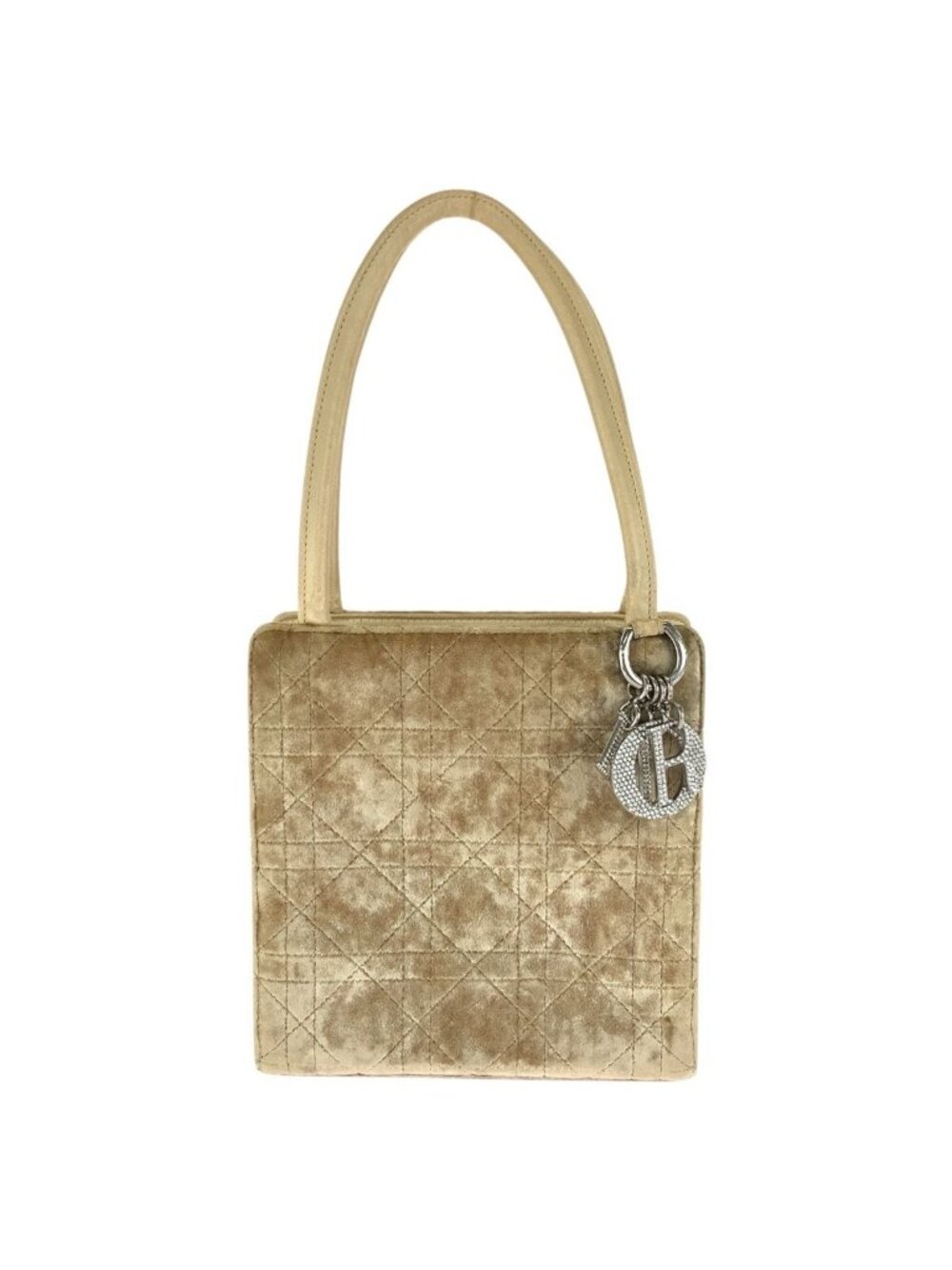 Dior Velvet Cannage Handbag Beige Silver